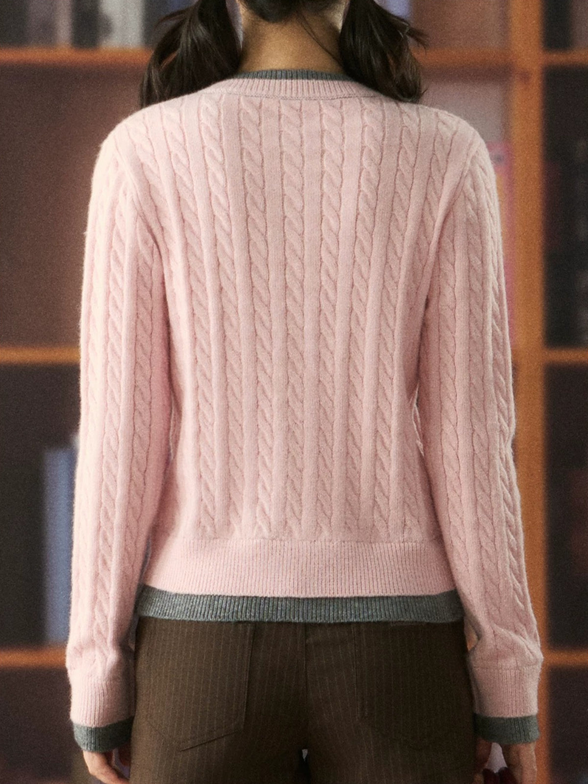 Soft Cable Knit Contrast Cardigan Sweater
