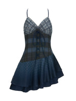 Blue Plaid Patchwork Cami Dress