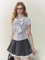 Blue Striped Bow Blouse