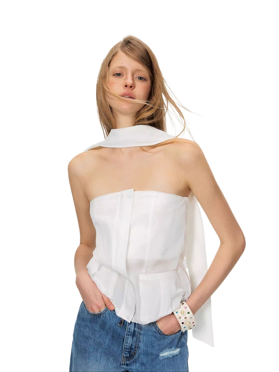 White Utility Bandeau Top