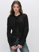 Black Ruffle Tie Blouse