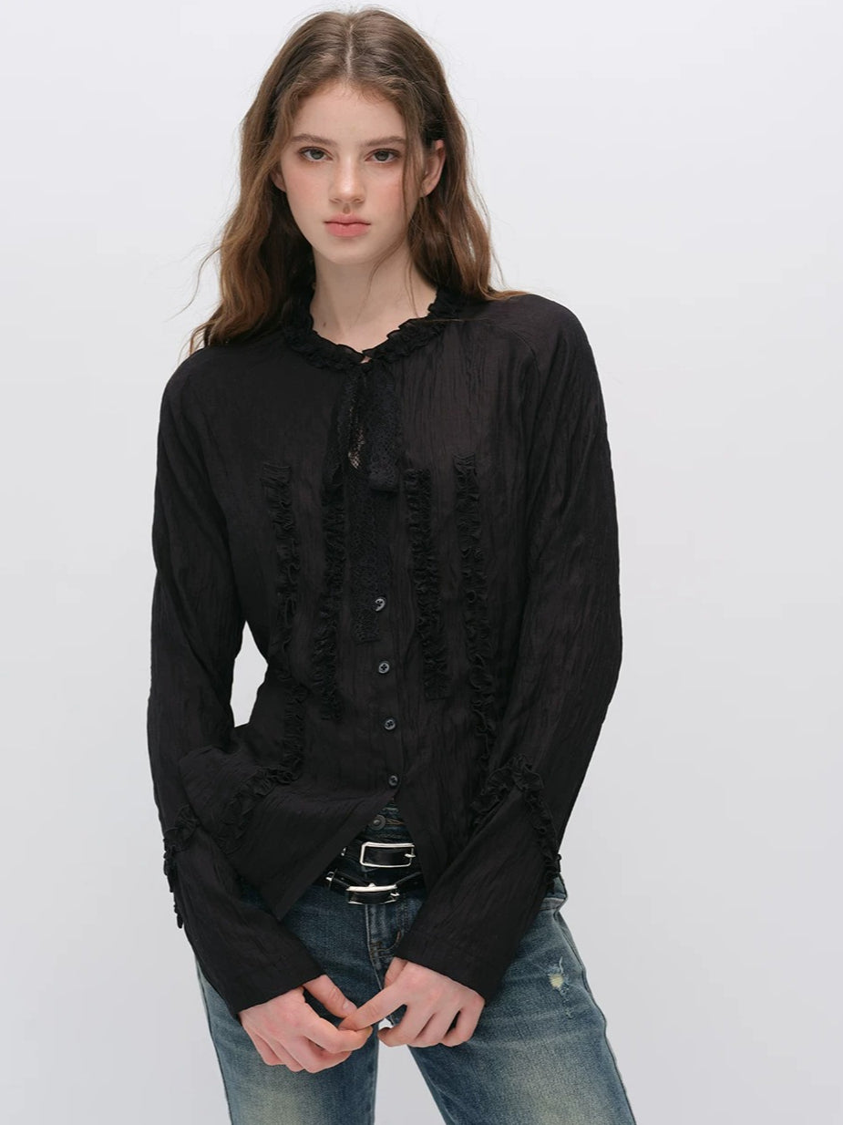 Black Ruffle Tie Blouse