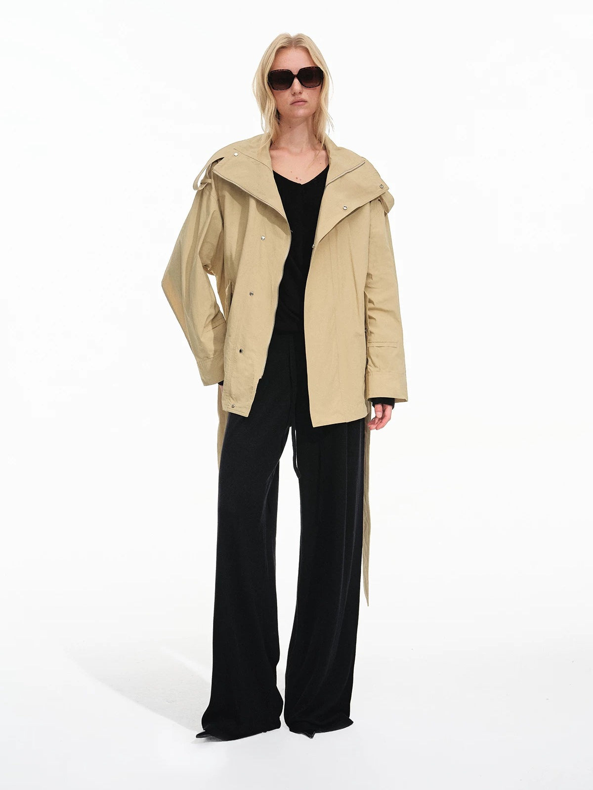 Stand Collar Belted Trench Coat