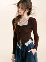 Contrast Knit V-neck Cardigan