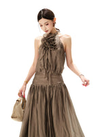 Floral Halter Chiffon Maxi Dress