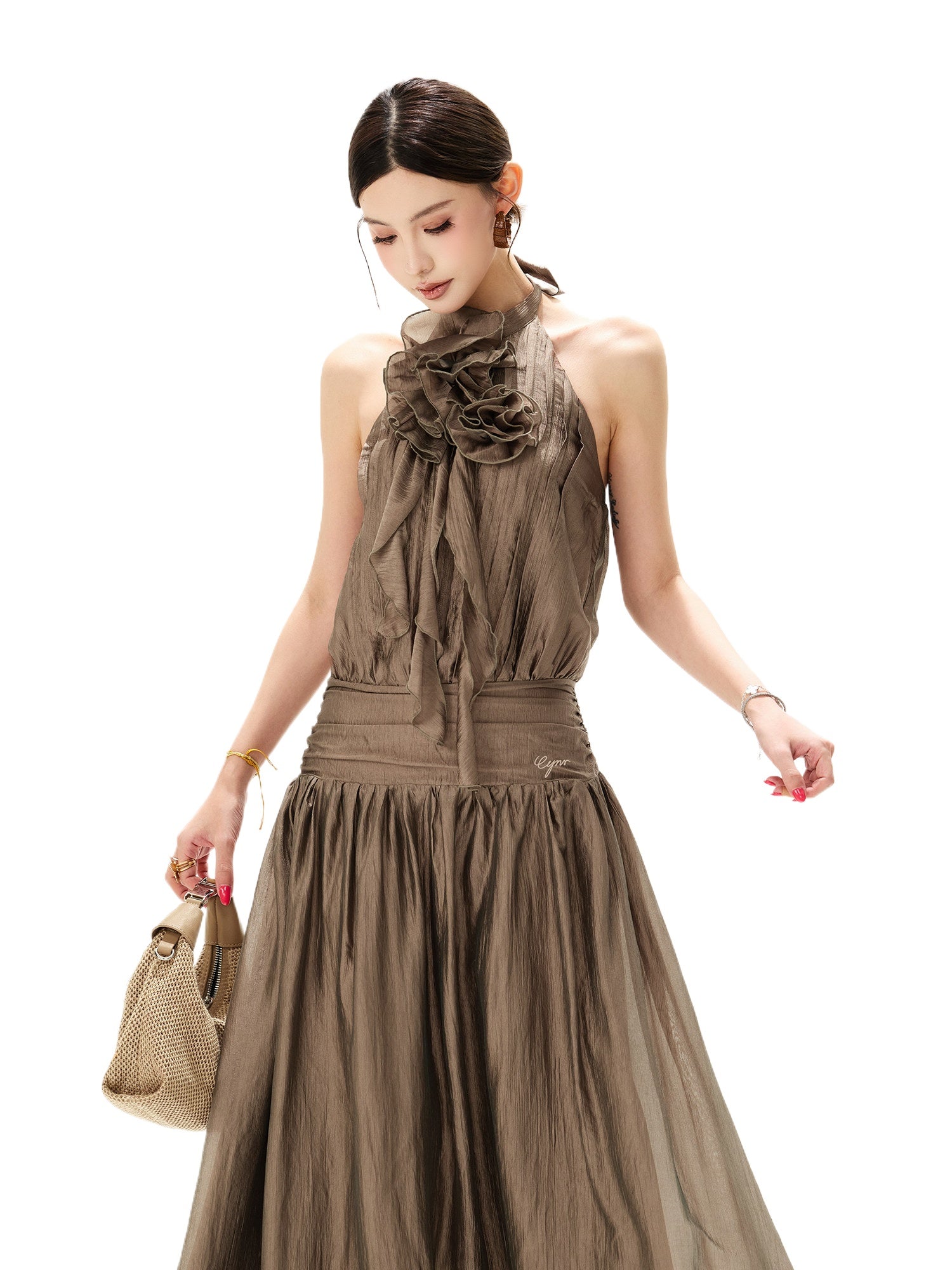 Floral Halter Chiffon Maxi Dress