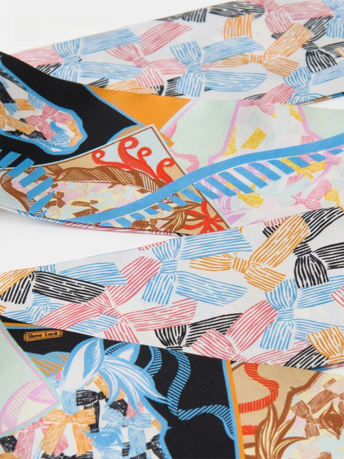 Vintage Double Print Silk Ribbon Scarf