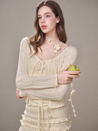 Hollow Out Cream Knit 3-Piece Set