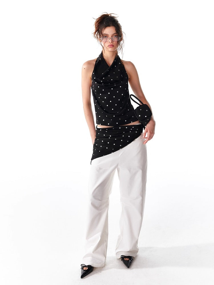 Black Silver Polka Dot Neckline Backless Top