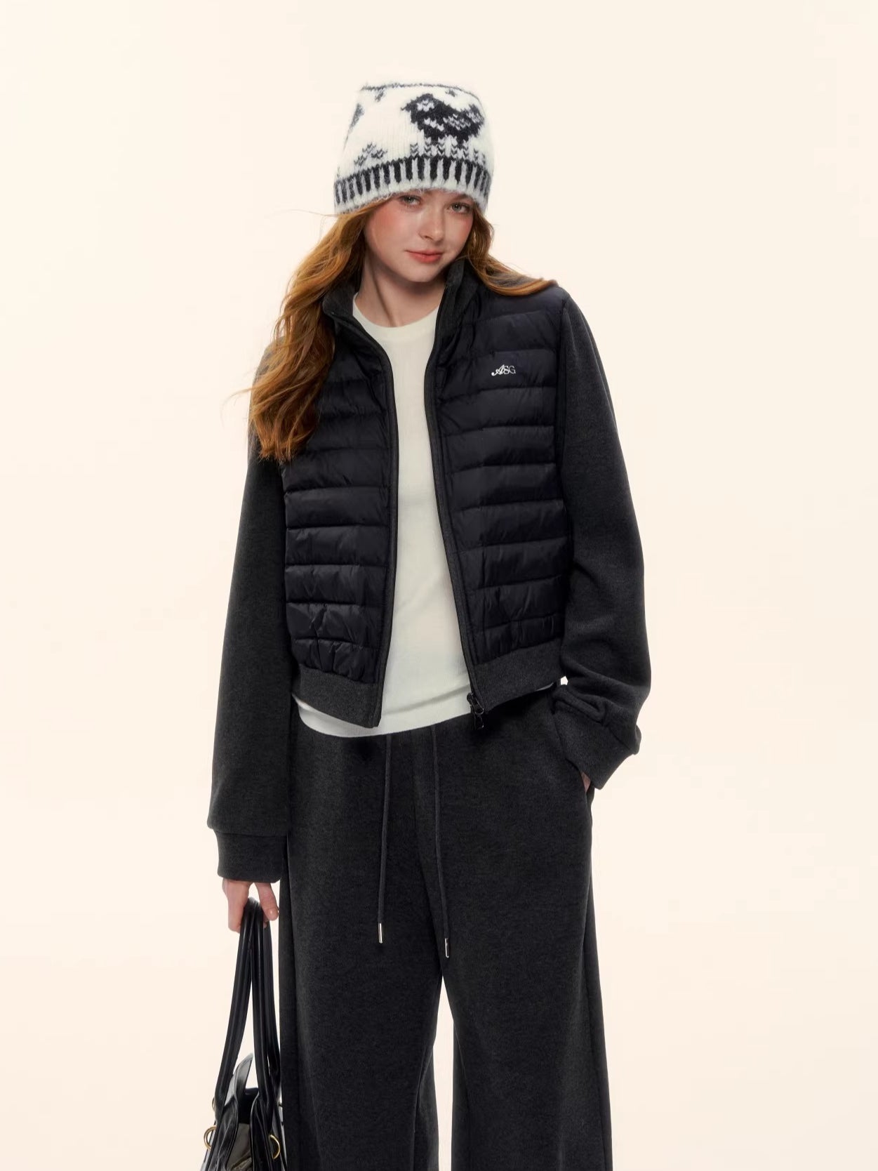 Stand-Collar Quilted Down Jacket Set