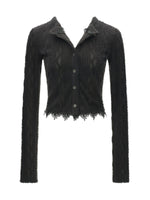 Lace Trim Textured Cropped Cardigan