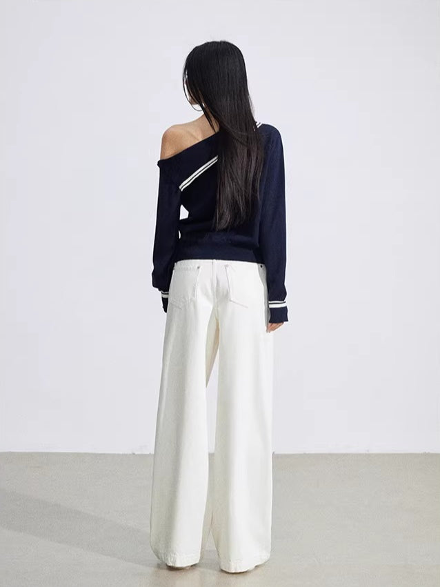 Navy Blue Asymmetric Knit Top