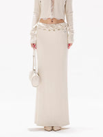 Apricot Lace Knit Blouse & Skirt Set