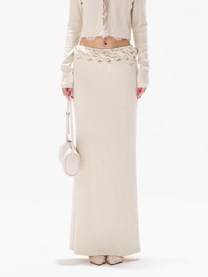 Apricot Lace Knit Blouse &amp; Skirt Set