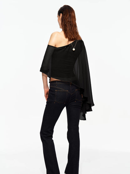 Asymmetric Chiffon Cape Top