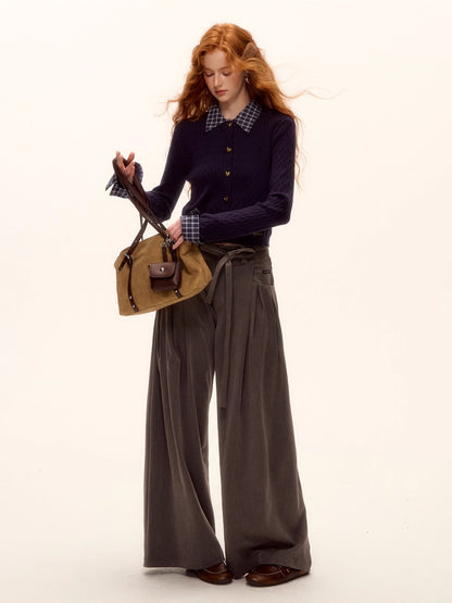 Pleated Tie Wide-Leg Pants