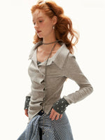 Star Pattern Layered Collar Top