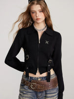 Ribbon Zip Collar Knit Cardigan