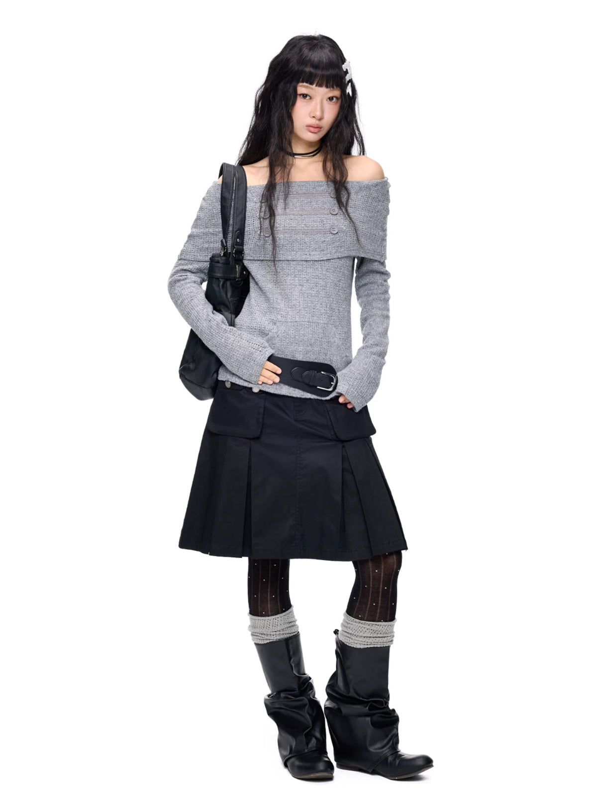 Pleated A-Line Midi Skirt