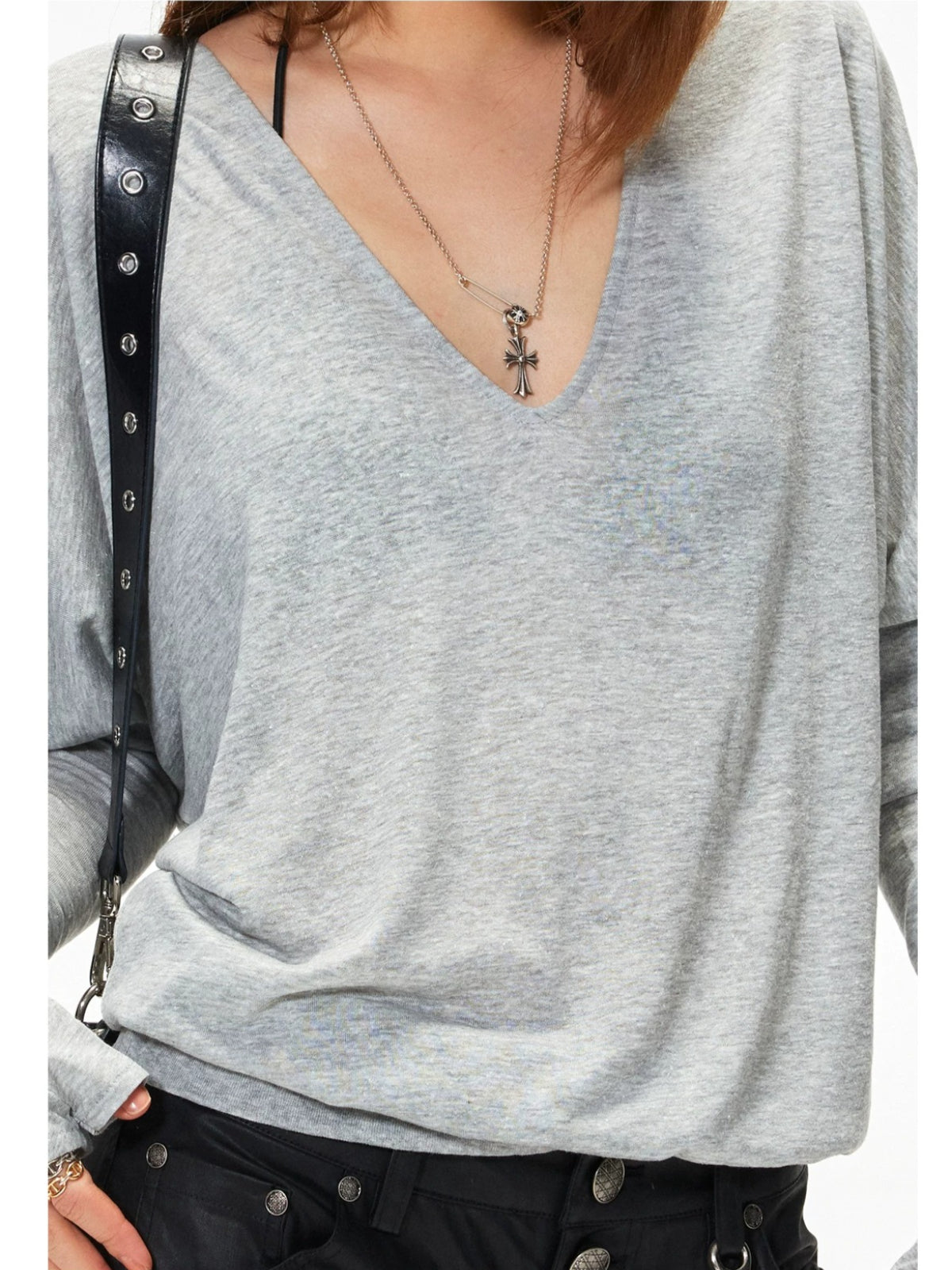 Oversized V-Neck Long Sleeve Tee