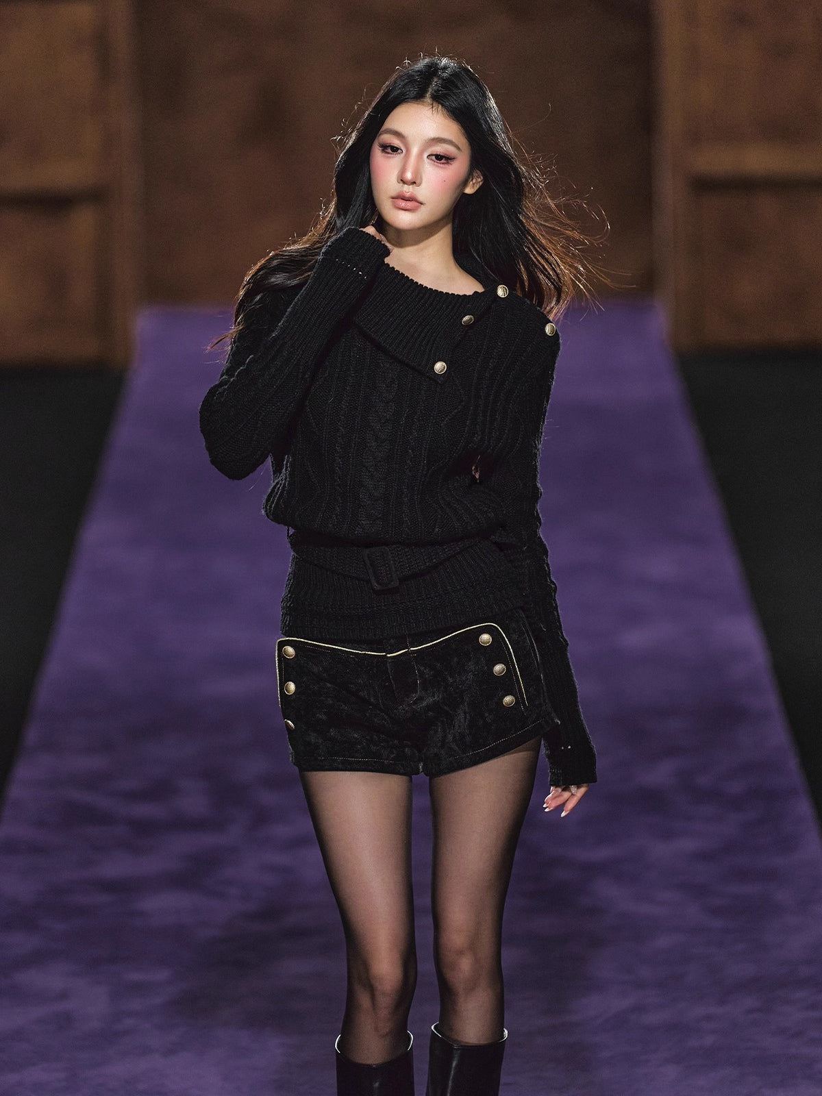 Black Corduroy Double-Breasted Shorts