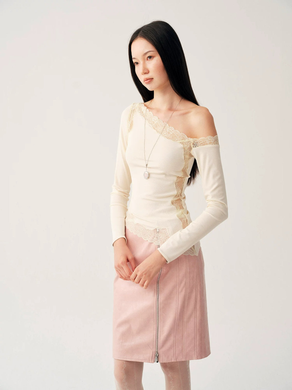Two Tone Lace Off Shoulder Top