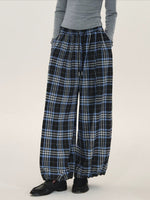 Vintage Plaid Drawstring Balloon Pants