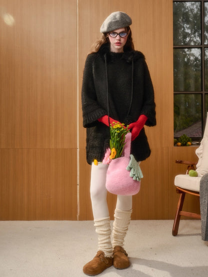 Hooded Faux-Fur Knit Cape Dress