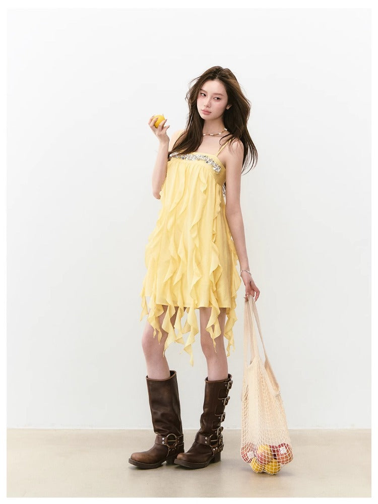 Beaded Flowing A-line Acetate Dress
