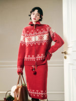 Warm Fabric Color Block Sweater & Skirt Set