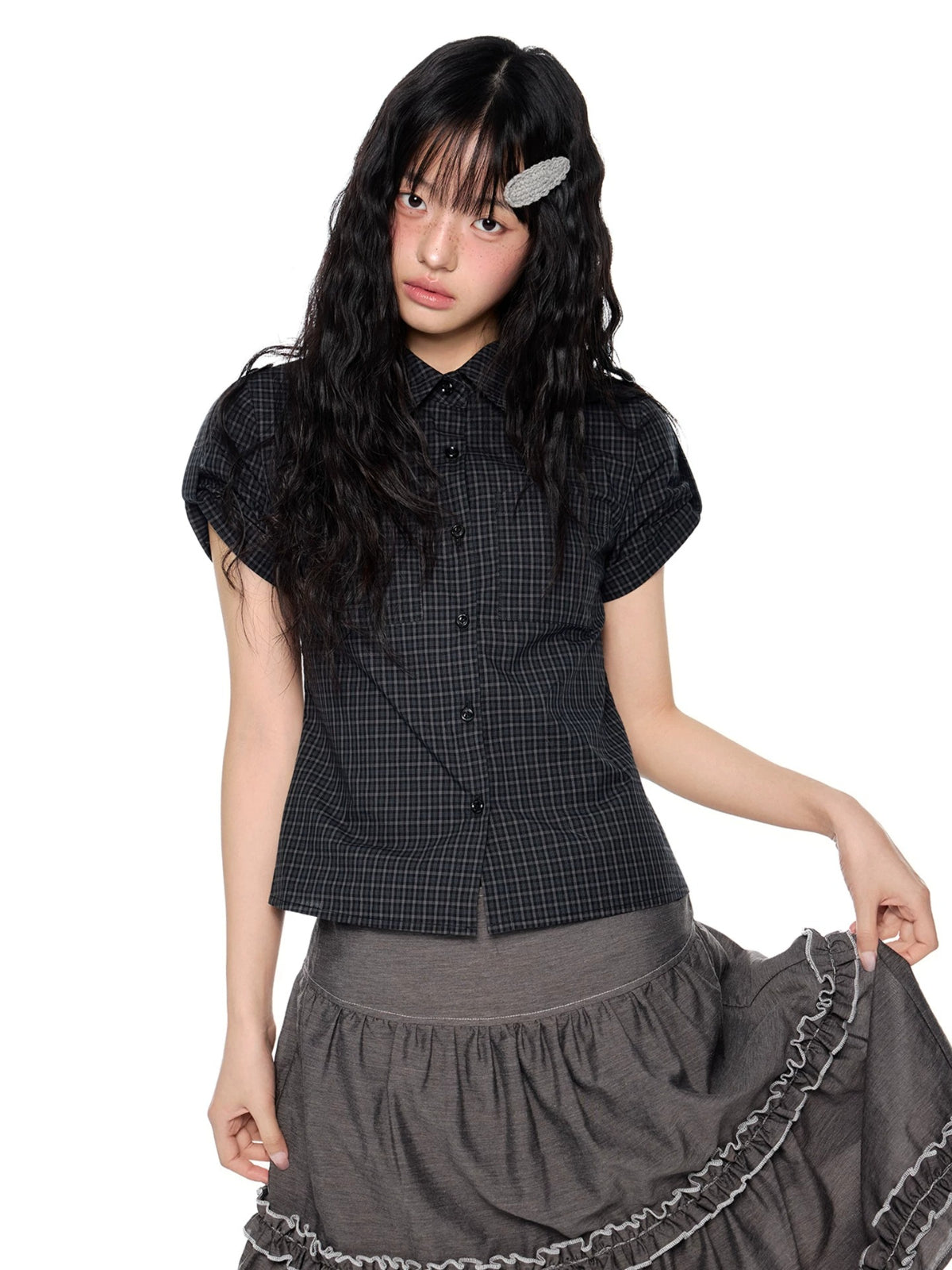 Plaid Short Sleeve Slim Shirt