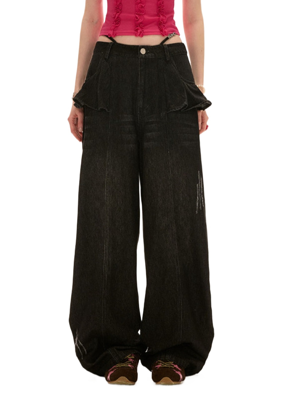 Vintage Ruffle Straight Leg Denim Jeans