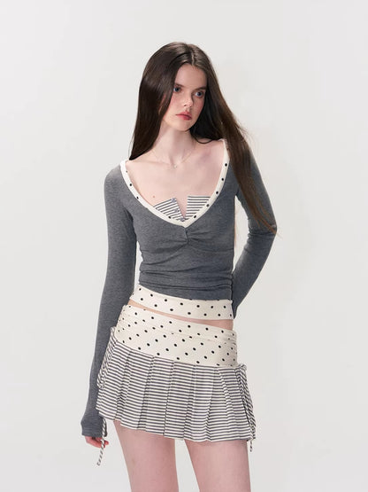 Pink &amp; Gray Polka Layer Tee