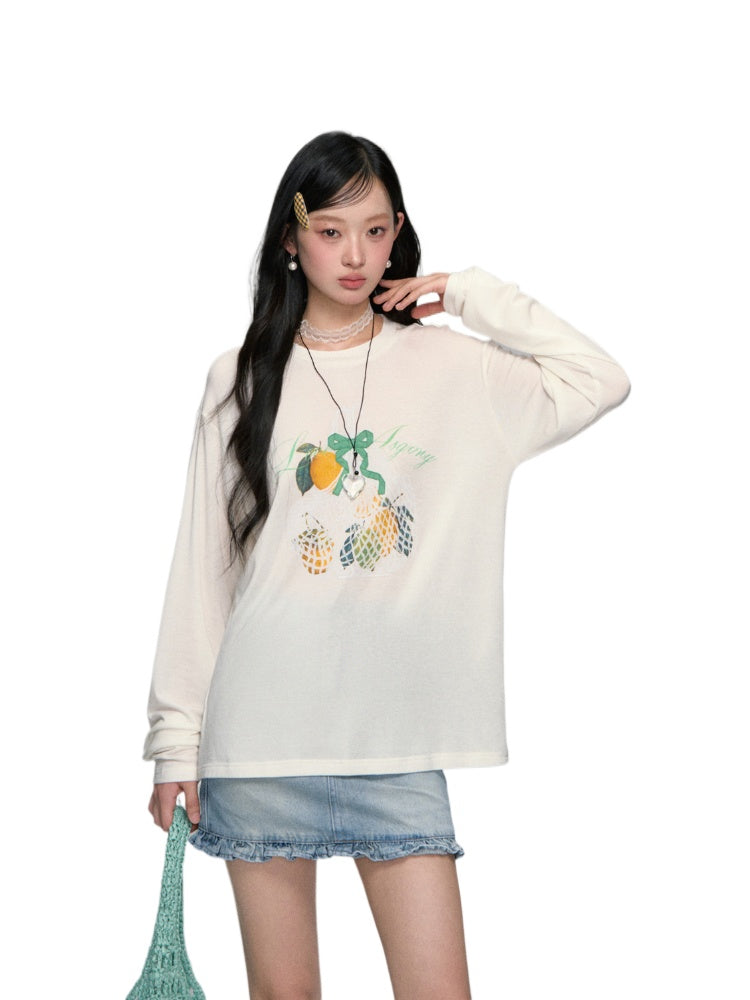 Three-Dimensional Bow Fruit-Print Sunscreen Cover-Up