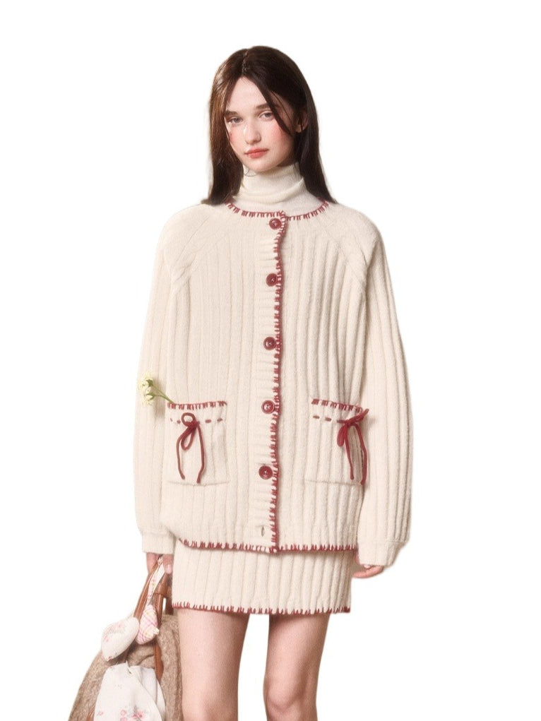 Latitude 69° Wool Contrast Trim Knit Sweater Set