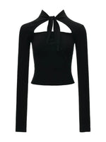Cutout Lace-Up Fitted Long Sleeve Top