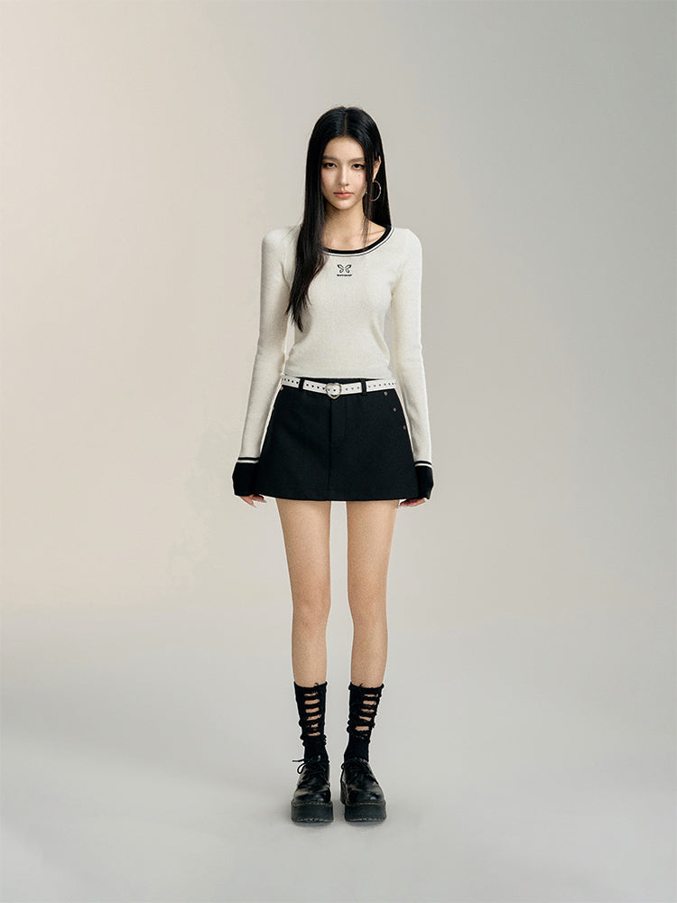 Black &amp; Beige Butterfly Printed Sweater