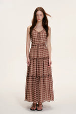 Vintage Brown Plaid Halter Maxi Dress