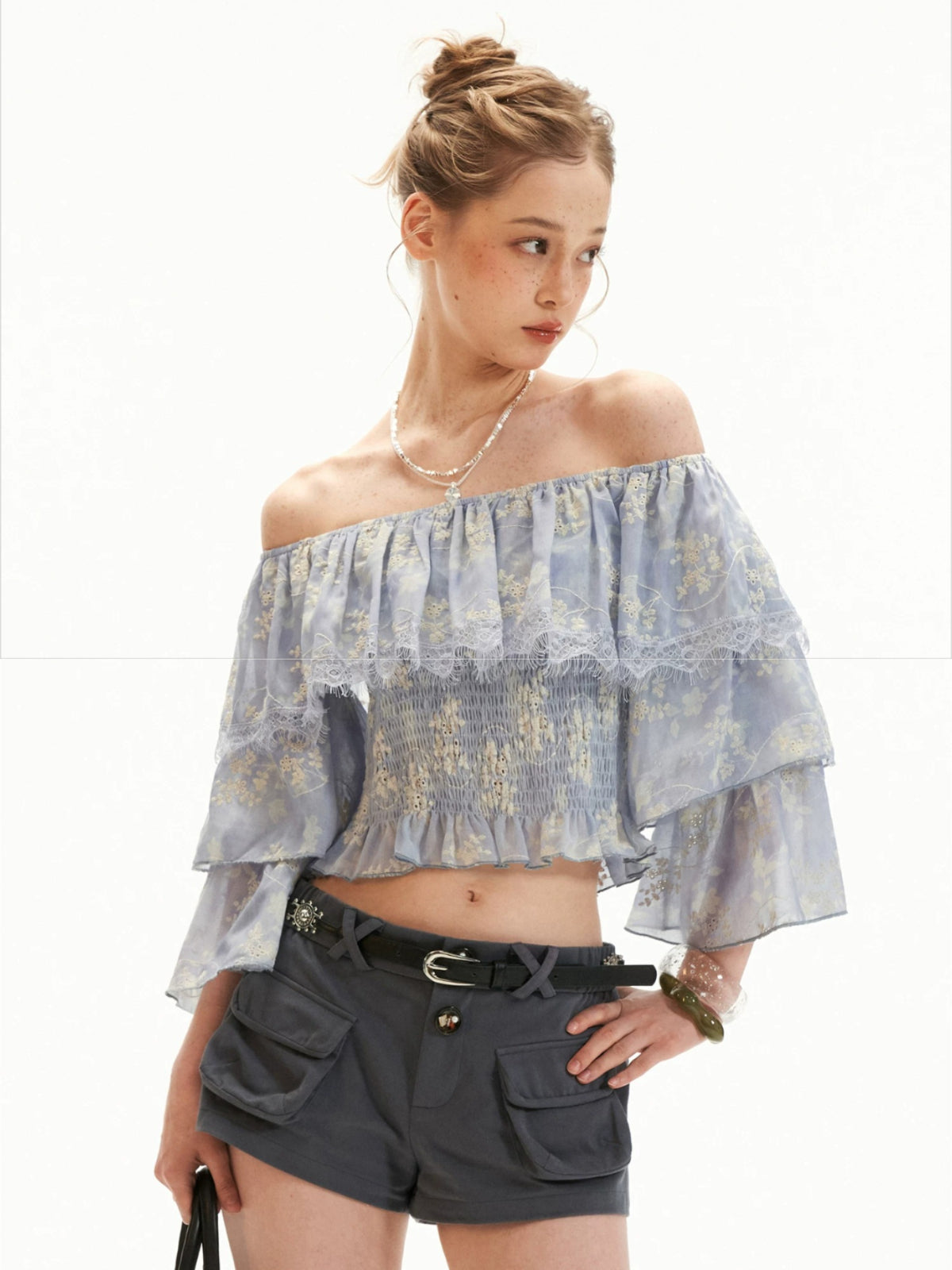 Floral Ruffle Off Shoulder Top