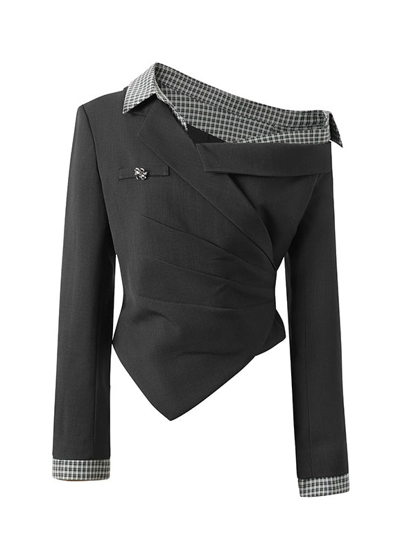 Asymmetric Shoulder Cropped Blazer &amp; Pants Set