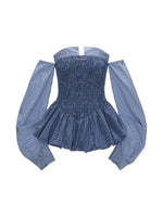 Blue Plaid Smocked Bustier Dress