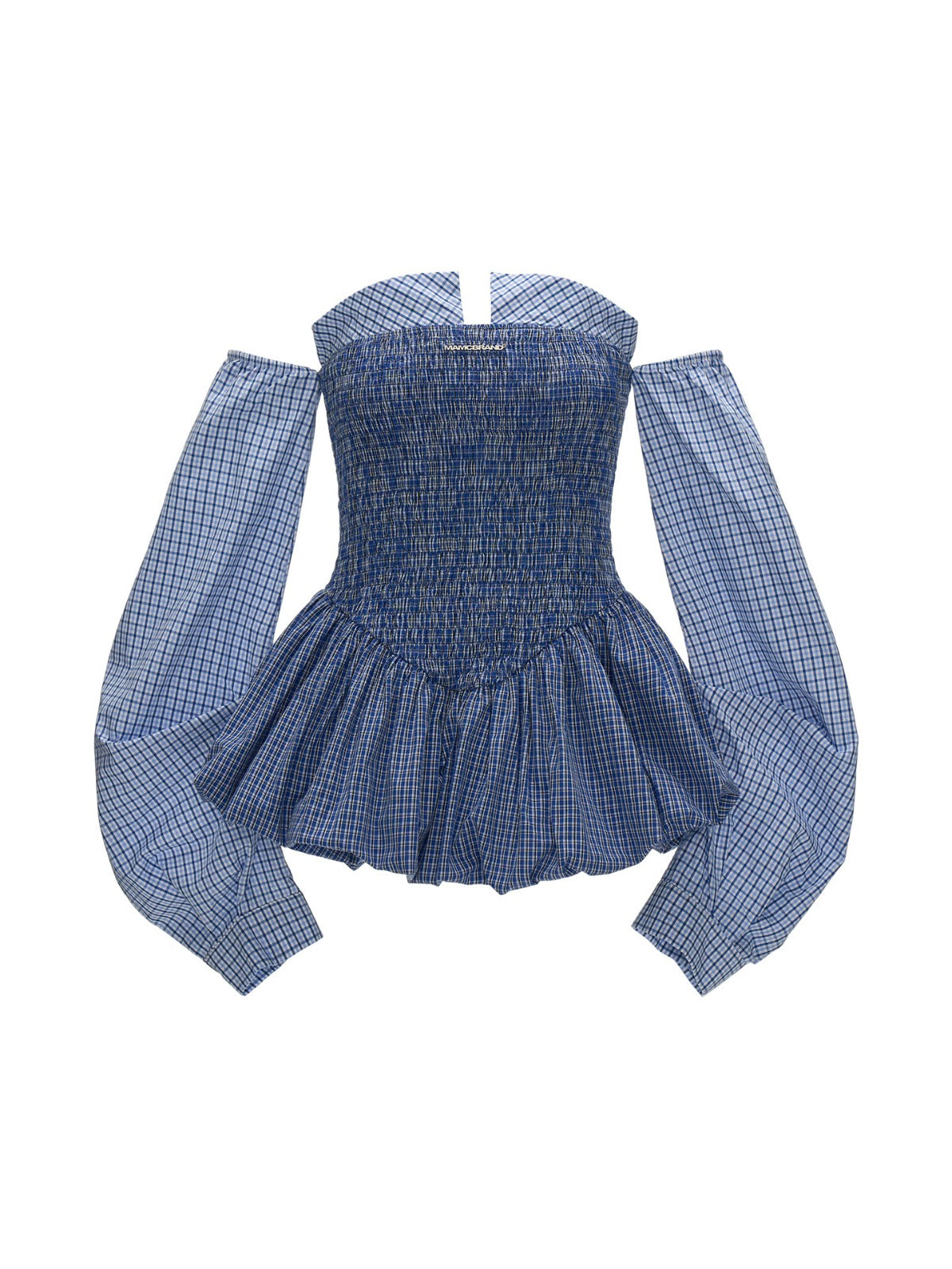Blue Plaid Smocked Bustier Dress