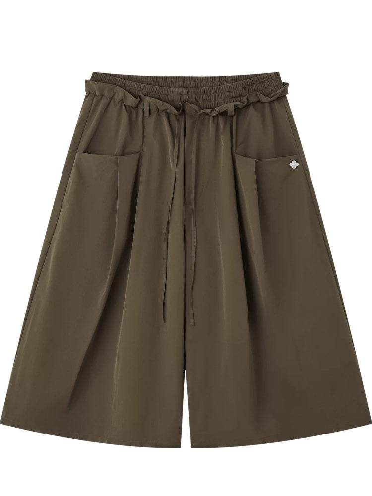 Relaxed Waist Wide-Leg Cropped Pants