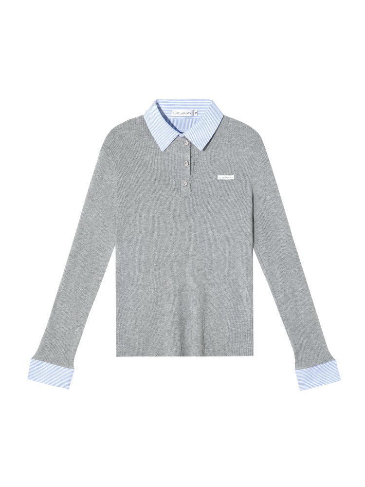 Blue &amp; Gray Striped Knit Lapel Sweater