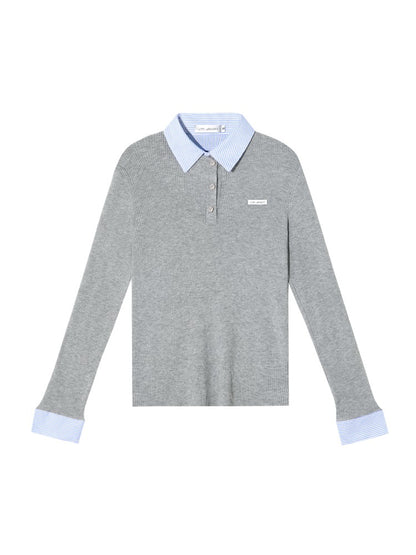 Blue &amp; Gray Striped Knit Lapel Sweater