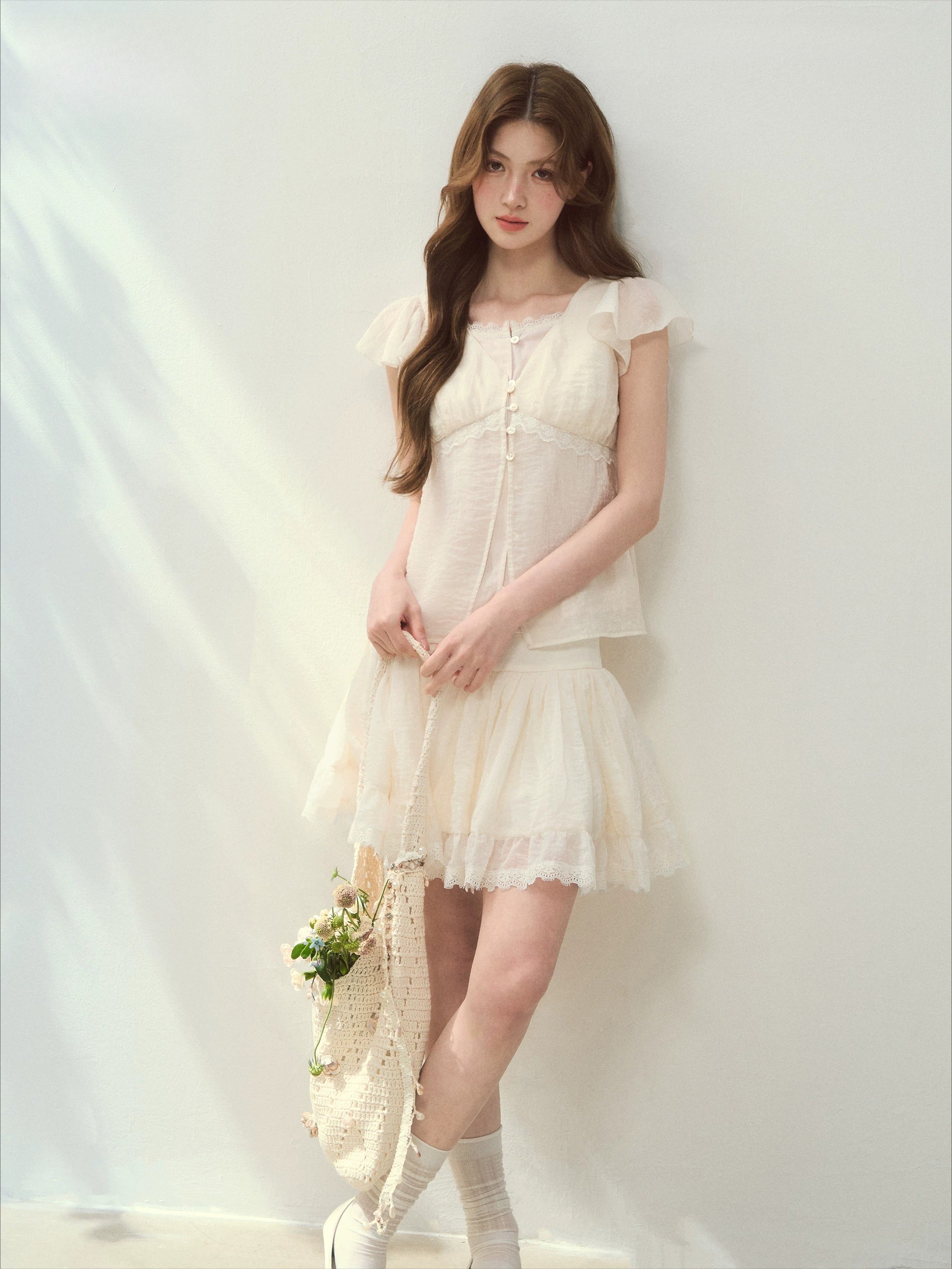 “Shell Girl” Ruffle Layered Shirt &amp; Skirt Set
