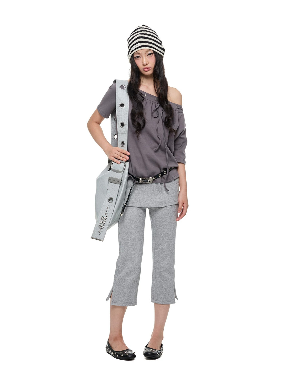 Off Shoulder Drawstring Loose T-Shirt