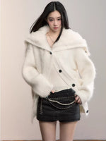 Fox Fur Large Notch Collar Cardigan