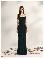 Beaded Halter Knit Fishtail Dress