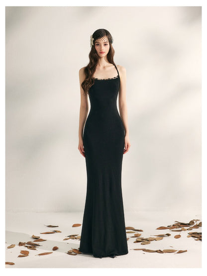 Beaded Halter Knit Fishtail Dress